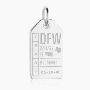 Jet Set Candy Dallas DFW Luggage Tag Charm Sterling Silver